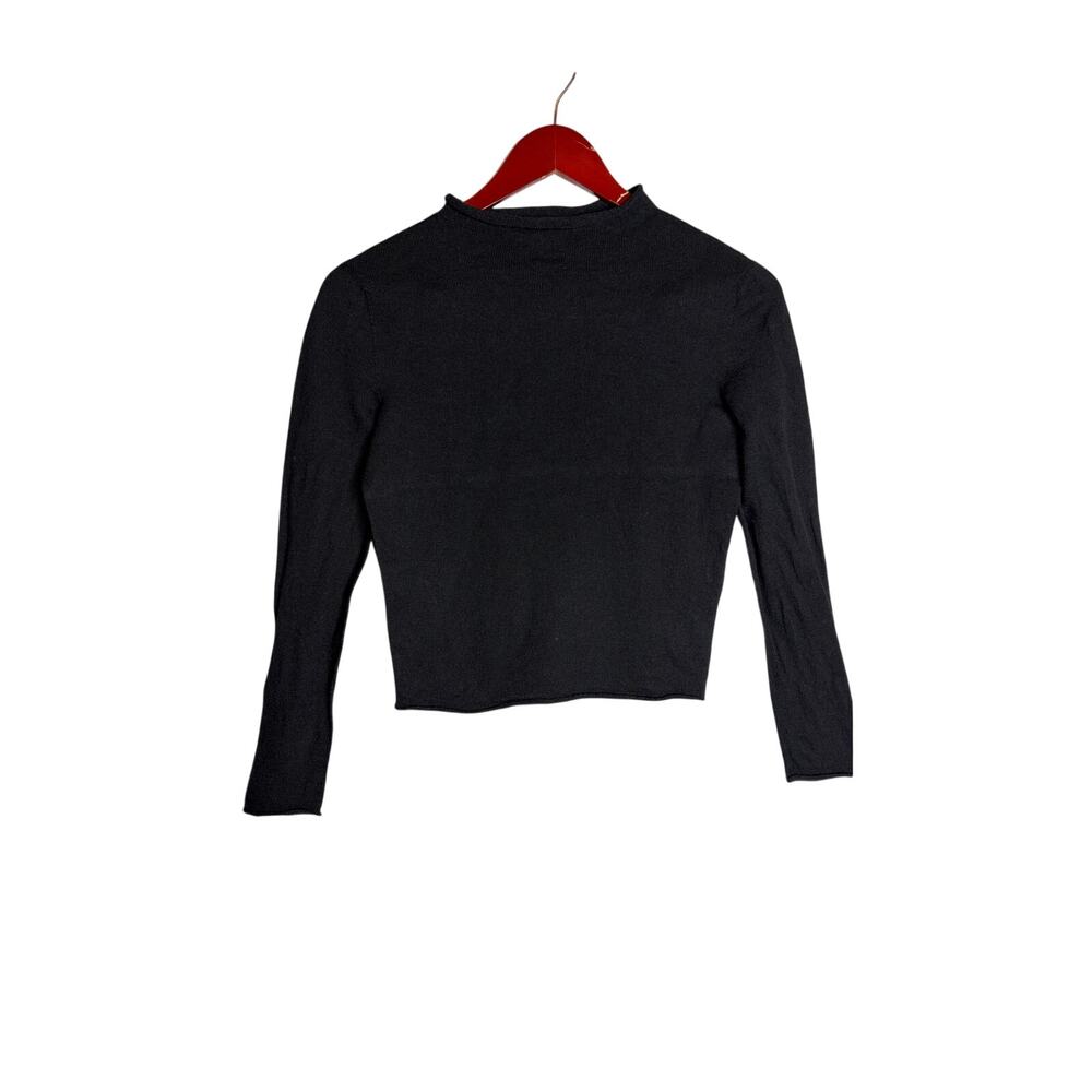 Elizabeth Suzann Rhodes Mockneck black 100% wool crop pullover sz XS